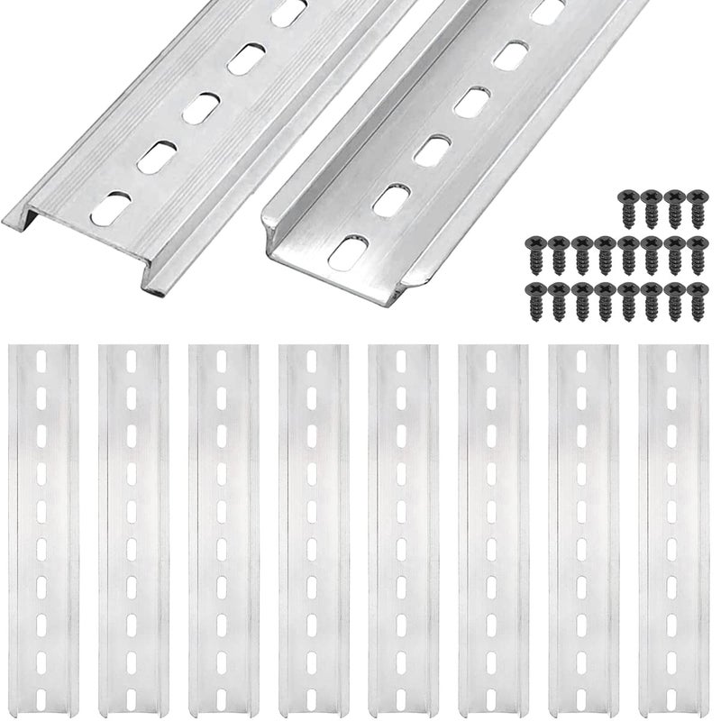 DKARDU Din Rail 35mm Slotted Aluminum, 8 PCS Clamp DIN Rails, with Mounting Screws, 8 Inches 20 CM Long, 35mm Wide, 7.5mm High for Terminal Block Relay - Image 1